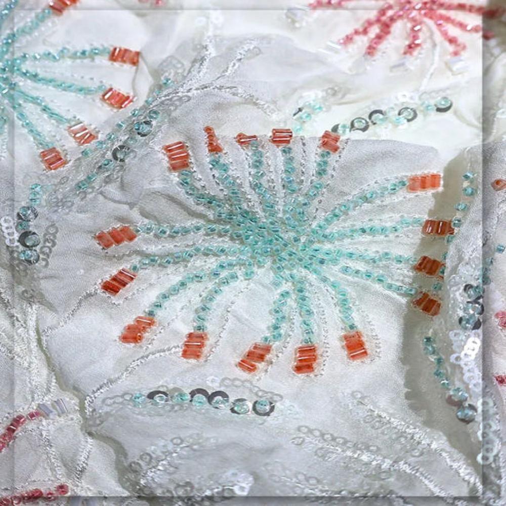 White Georgette Bead & Sequin Bridal Lehenga Fabric Manufacturer & Supplier