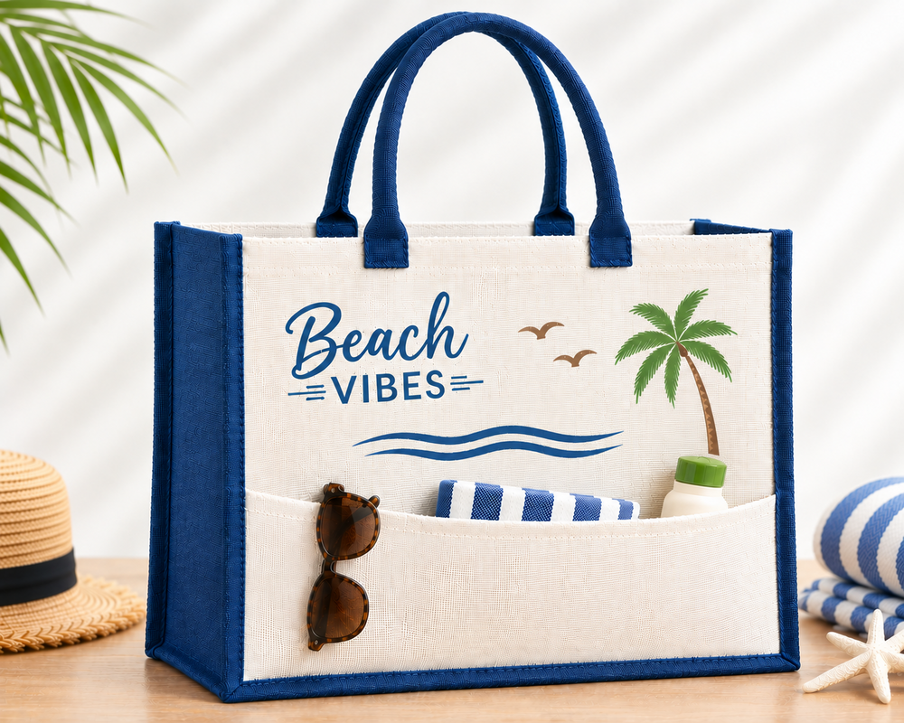 Jute Beach Bag With Print