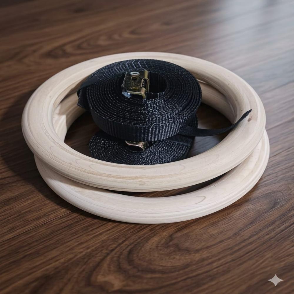 Gymnastic wooden rings with heavy duty