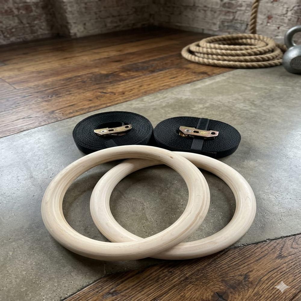 Gymnastic wooden rings with heavy duty