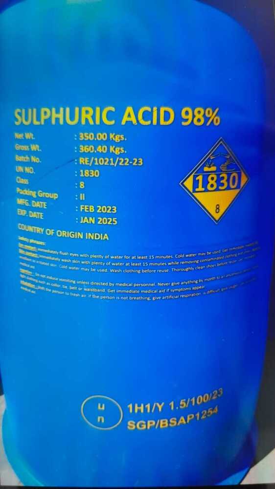 Sulphuric Acid 98% 350kg Chemical