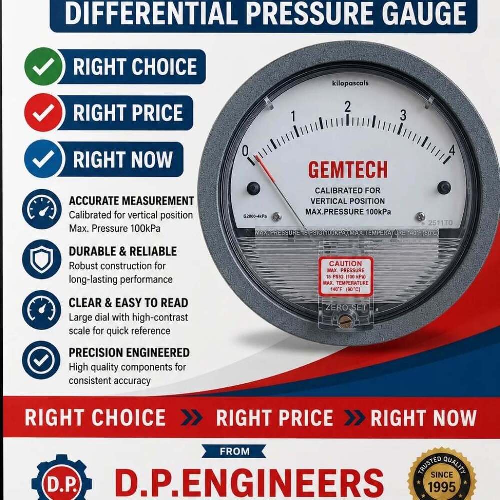 GEMTECH Differential Pressure Gauge Near Chand Mohalla Delhi  D.P. Engineers supplies
