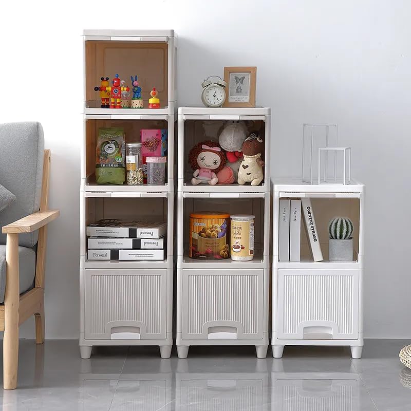Plastic Storage Cupboard With Door Foldable Stackable Cabinet for Storage Organizer - 5 Units