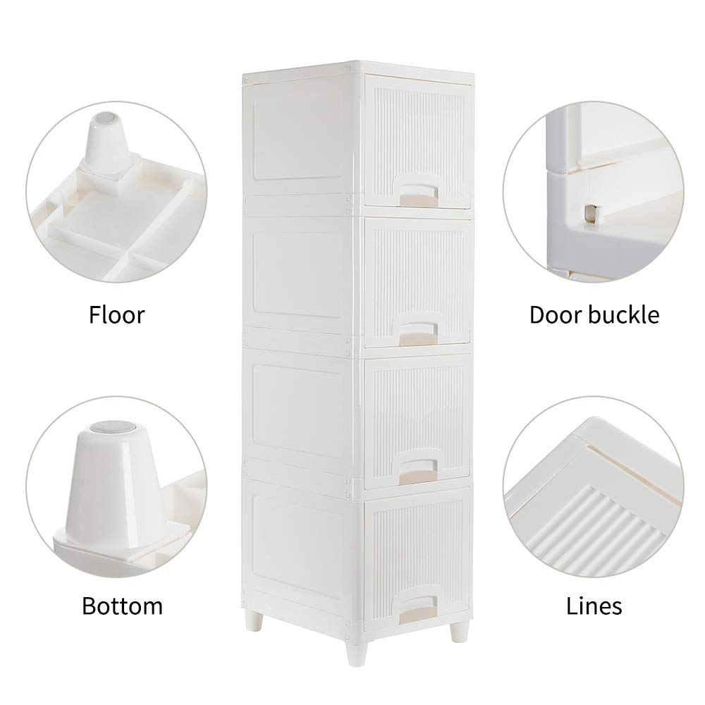 Plastic Storage Cupboard With Door Foldable Stackable Cabinet for Storage Organizer - 4 Units