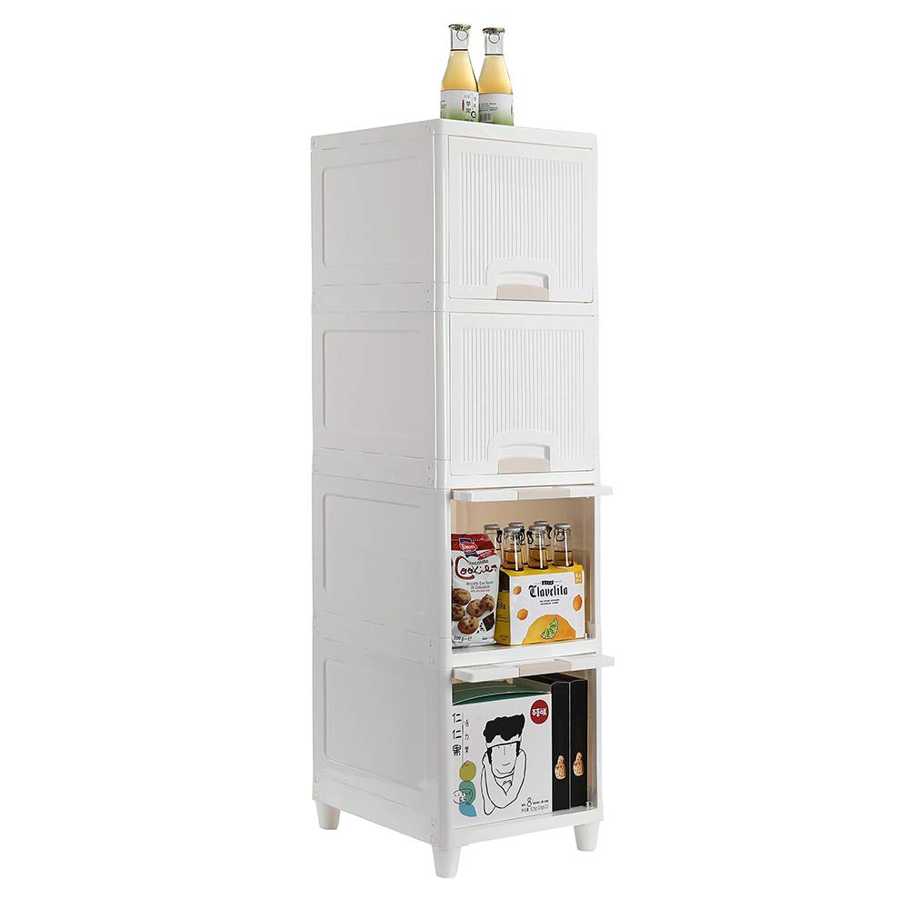 Plastic Storage Cupboard With Door Foldable Stackable Cabinet for Storage Organizer - 4 Units
