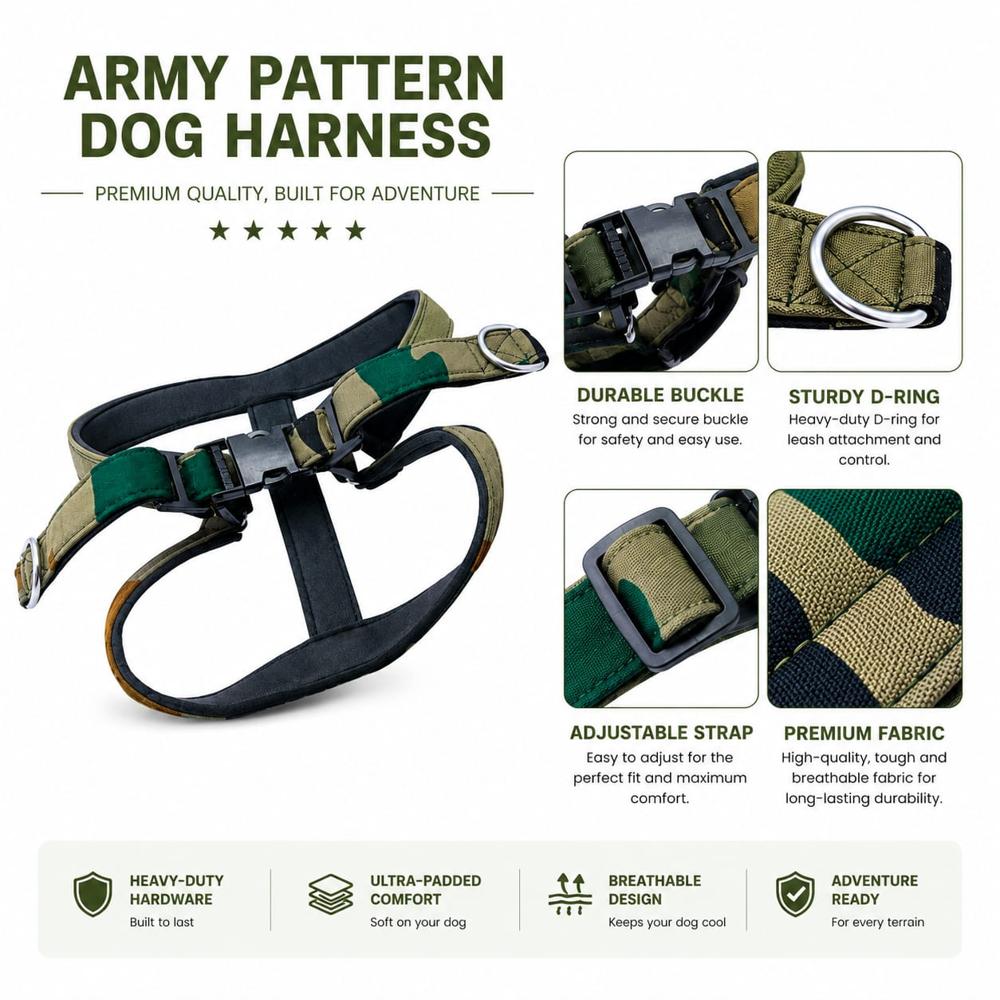 Dog Hraness Body Belt Padded Army Pattern