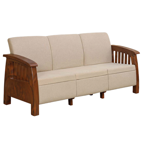 Aspire 3 Seater Sofa Set - Color: Beige & Walnut Finish