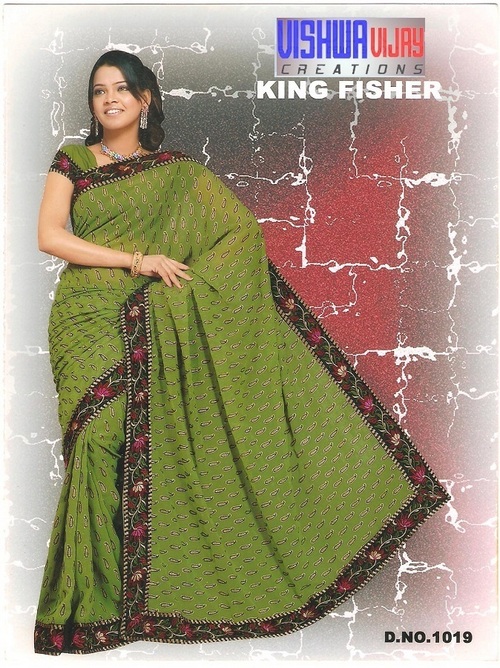 गोल्ड प्रिंट साड़ी मॉल्टी वर्क के साथ