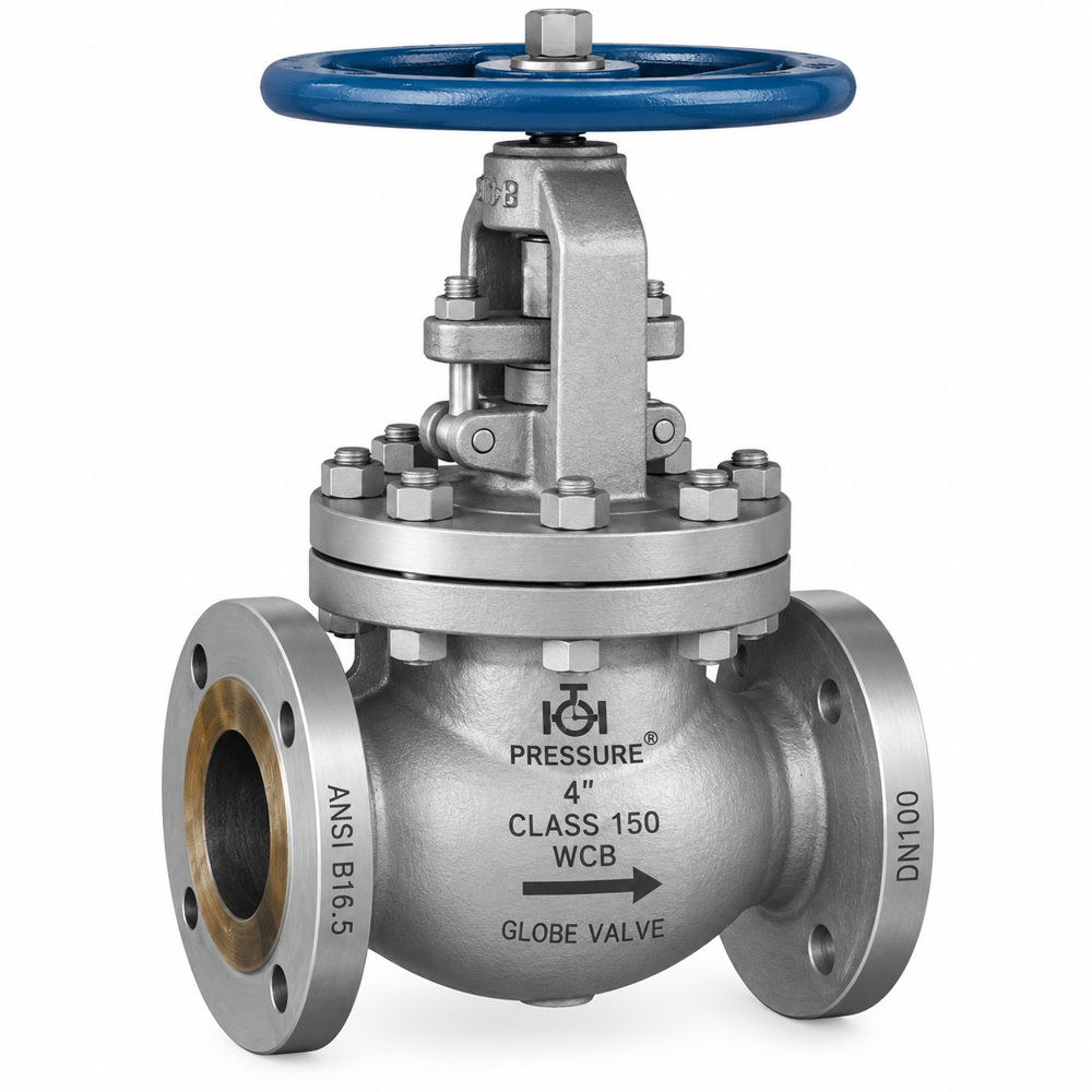 Globe Valve - Stainless Steel, 2" To 18" | Silver & Black, Flange Type Connection, Metal-to-metal Sealing, Polished Surface, Industrial Use