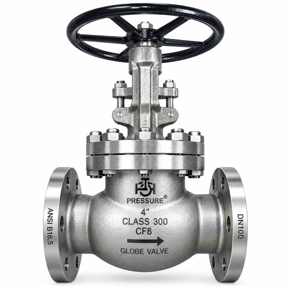 Globe Valve - Stainless Steel, 2" To 18" | Silver & Black, Flange Type Connection, Metal-to-metal Sealing, Polished Surface, Industrial Use
