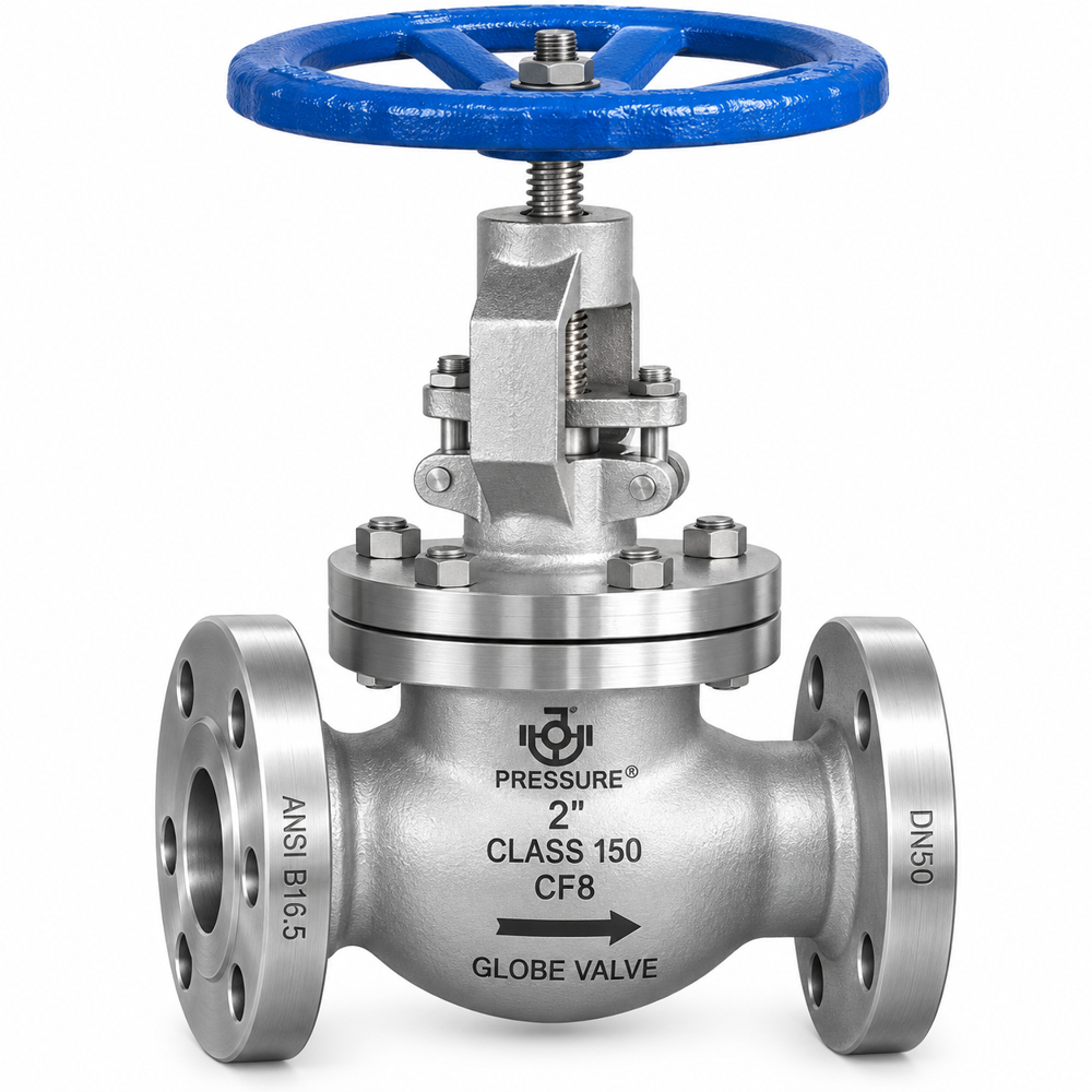 Globe Valve - Stainless Steel, 2" To 18" | Silver & Black, Flange Type Connection, Metal-to-metal Sealing, Polished Surface, Industrial Use