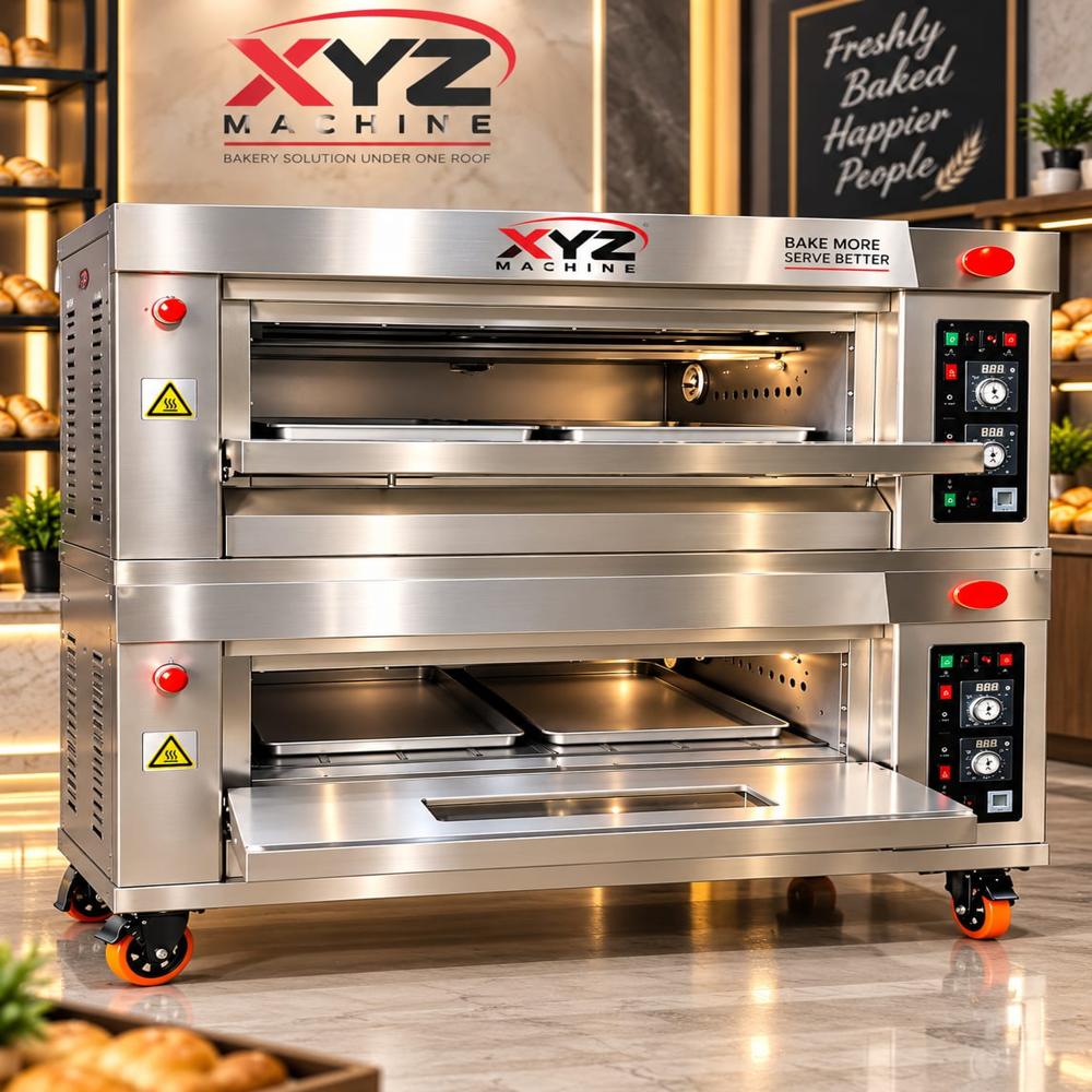 2 Deck 6 Tray Oven - Stainless Steel, 1310x900x1460 Mm, Electric | Independent Digital Controls, Tempered Glass Doors, Heavy-duty Casters