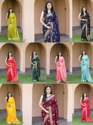 Pure Lichi Silk Saree With Gold Zari Jacquard Work | Rich Pallu With Tassels | Heavy Brocade Blouse | Wedding Festive Saree - Wholesale Surat