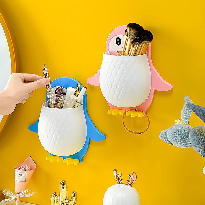 Wall Mounted Toothbrush Holder Penguin Shape Toothpaste Holder Stand