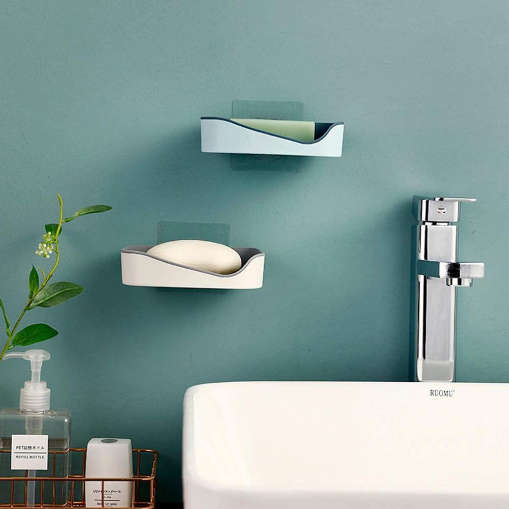 Wall Mounted Plastic Soap Dish Adhesive Soap Holder Tray