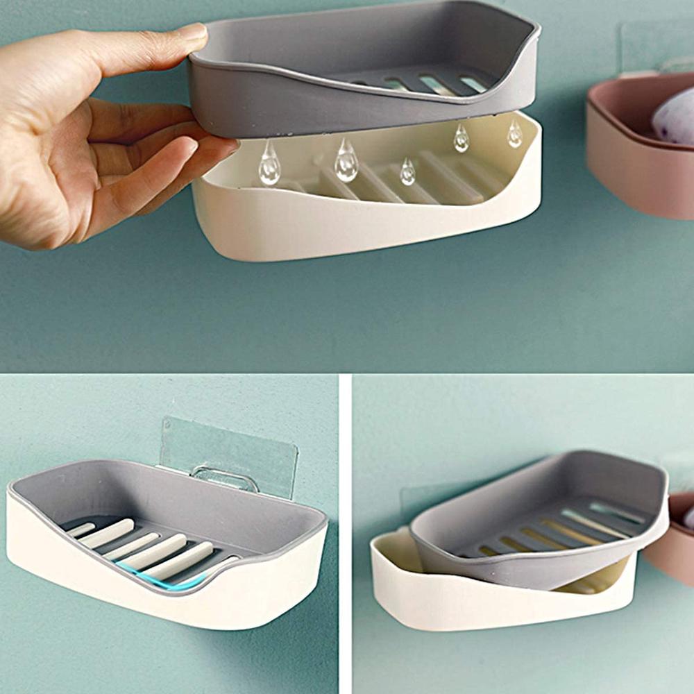 Wall Mounted Plastic Soap Dish Adhesive Soap Holder Tray