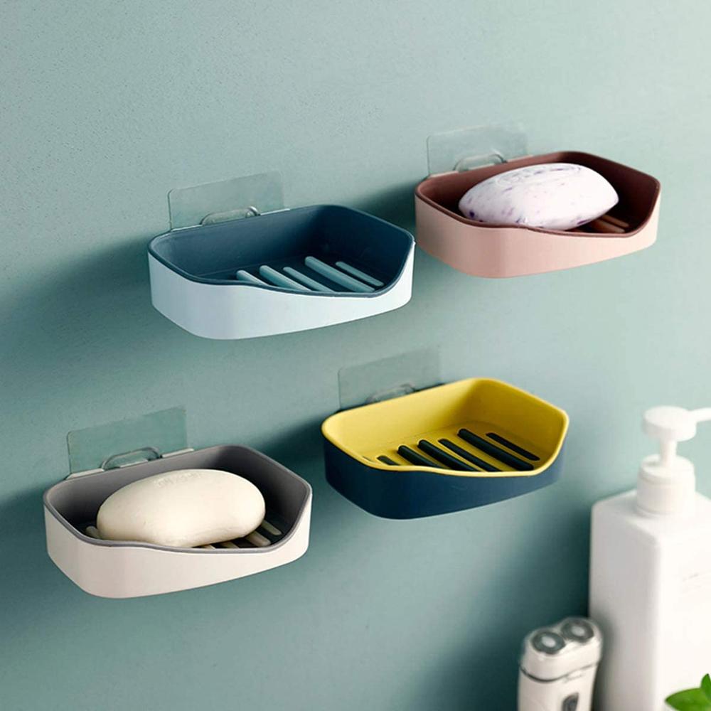 Wall Mounted Plastic Soap Dish Adhesive Soap Holder Tray