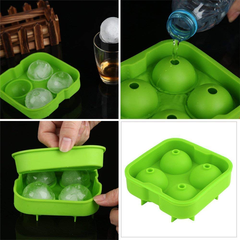 Premium Silicone Ice Ball Mold 4 Grid Round Ice Maker Tray