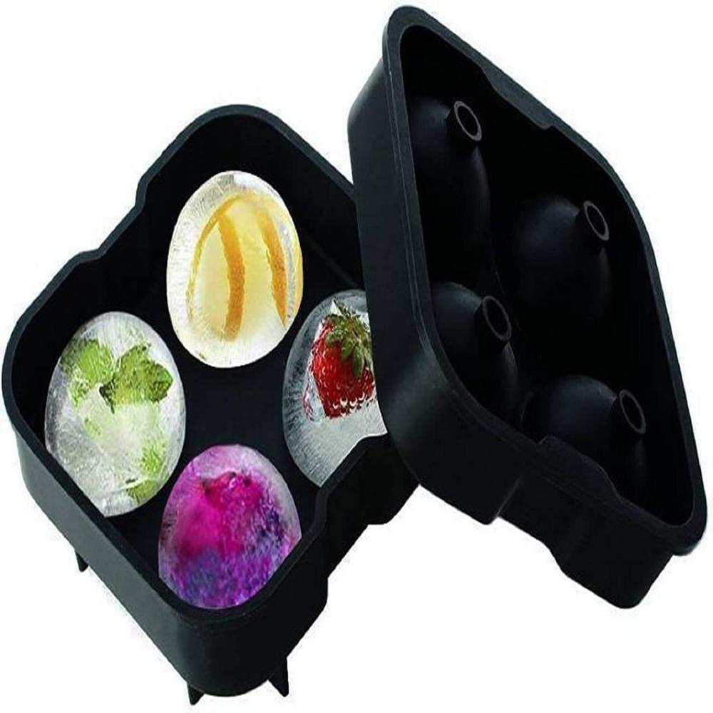 Premium Silicone Ice Ball Mold 4 Grid Round Ice Maker Tray