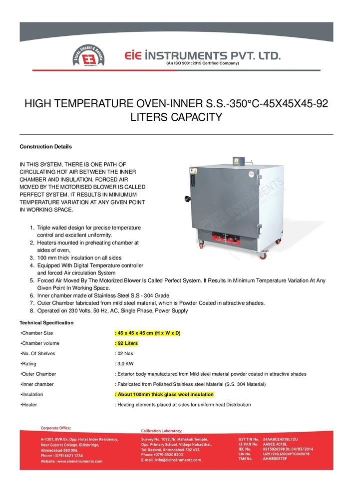 High Temprature Oven - Accuracy: A 1 A C To A 2 A C
