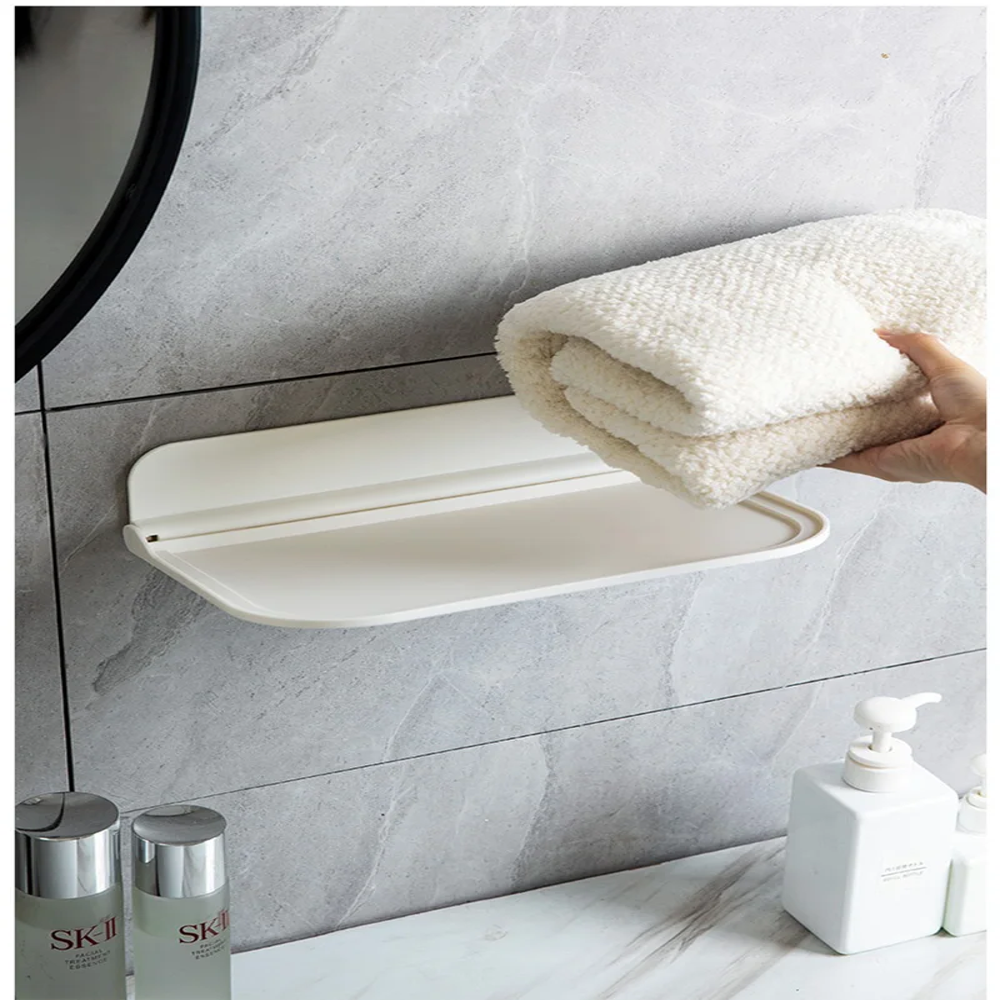 Plastic Wall Mounted Shelf Saving Space Foldable Storage Organizer Rack