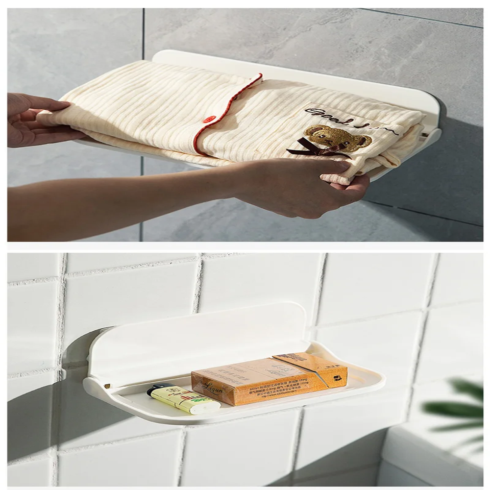 Plastic Wall Mounted Shelf Saving Space Foldable Storage Organizer Rack