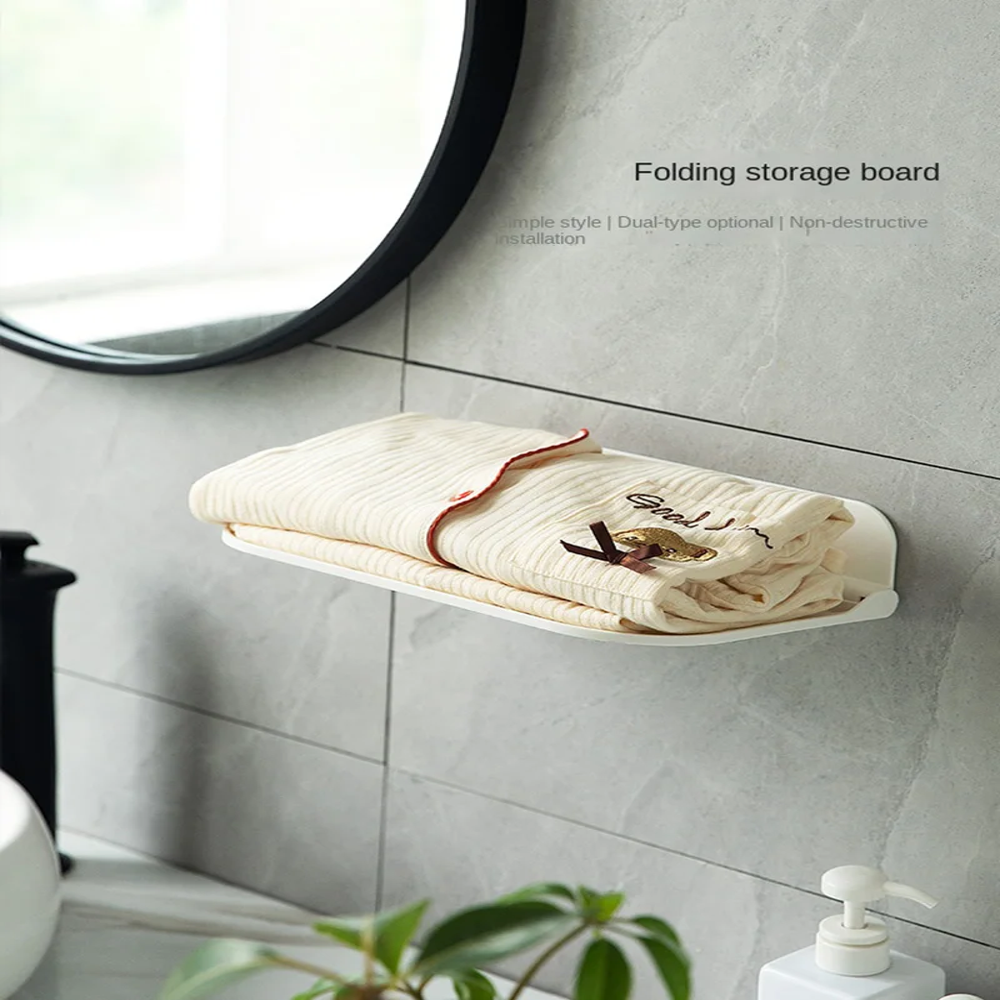 Plastic Wall Mounted Shelf Saving Space Foldable Storage Organizer Rack