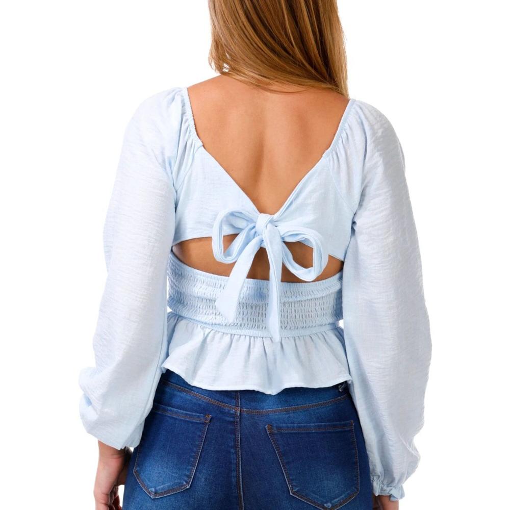 Womens Smocked Puff Sleeve Top