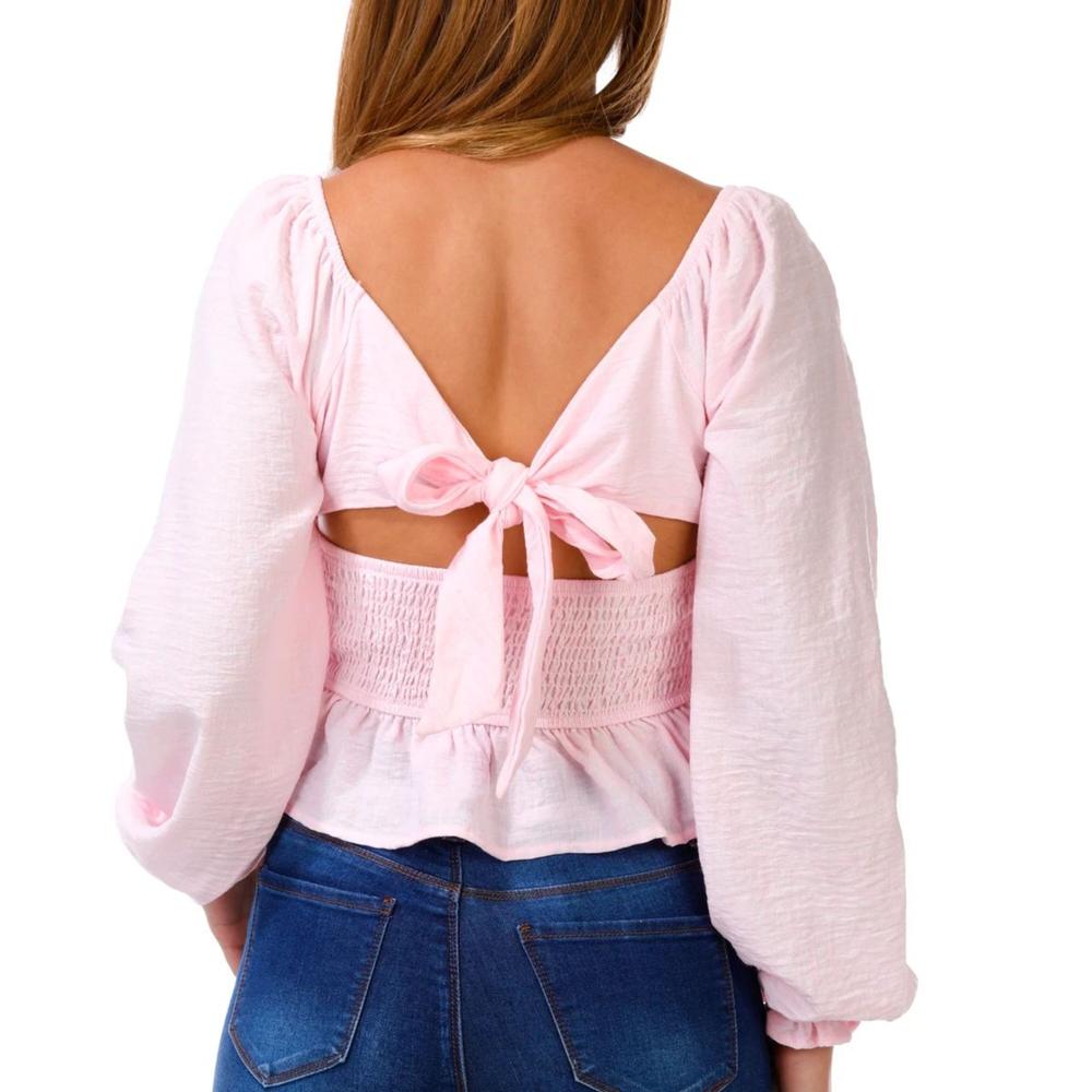 Womens Smocked Puff Sleeve Top