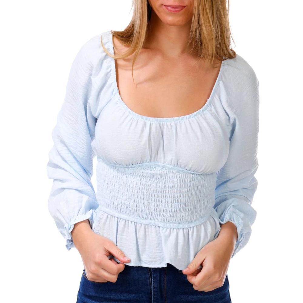 Womens Smocked Puff Sleeve Top