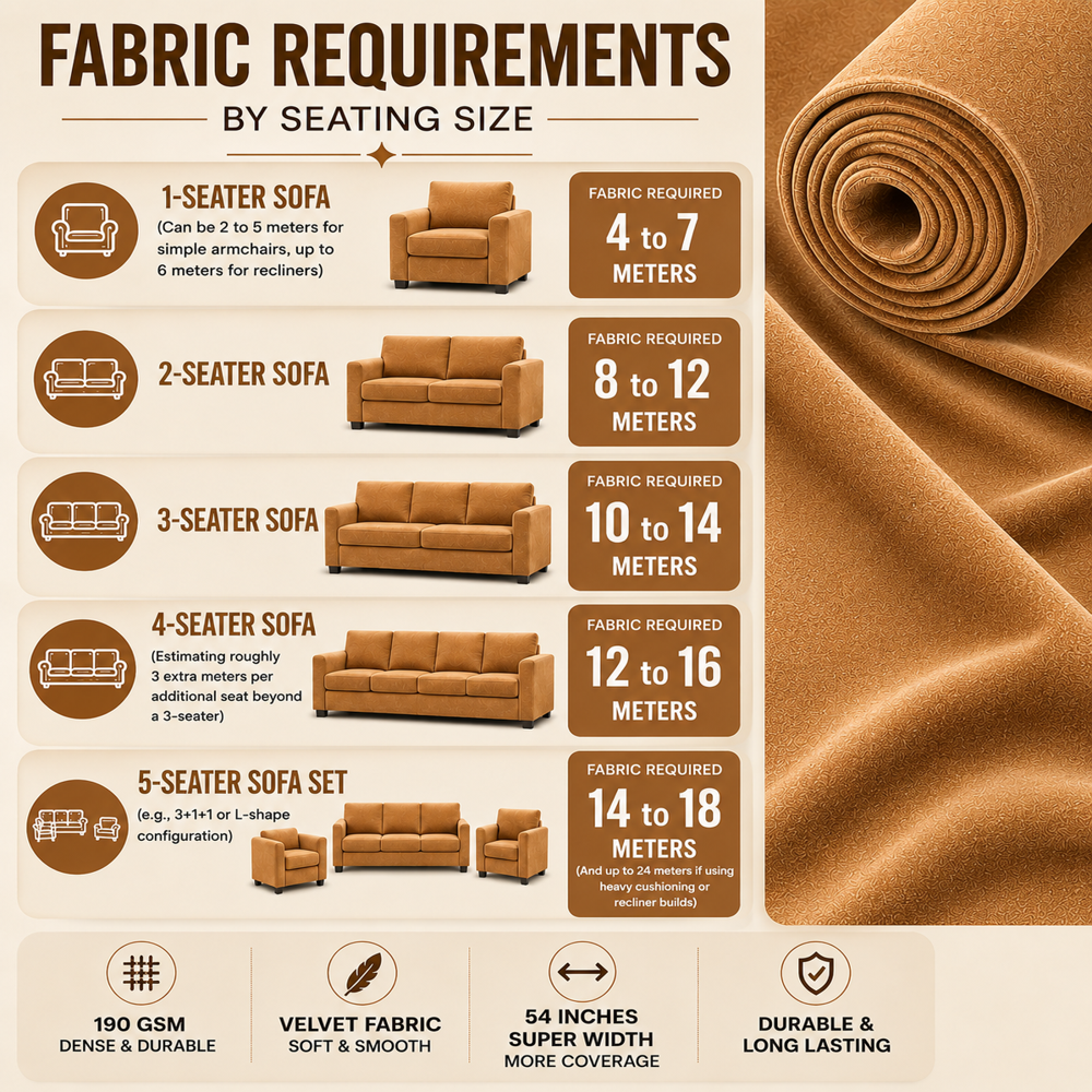 Premium Velvet Fabric for Curtains, Sofa Upholstery & Cushion Covers | 54 Inch Width | Sold by Meter | Unstitched Cut Length