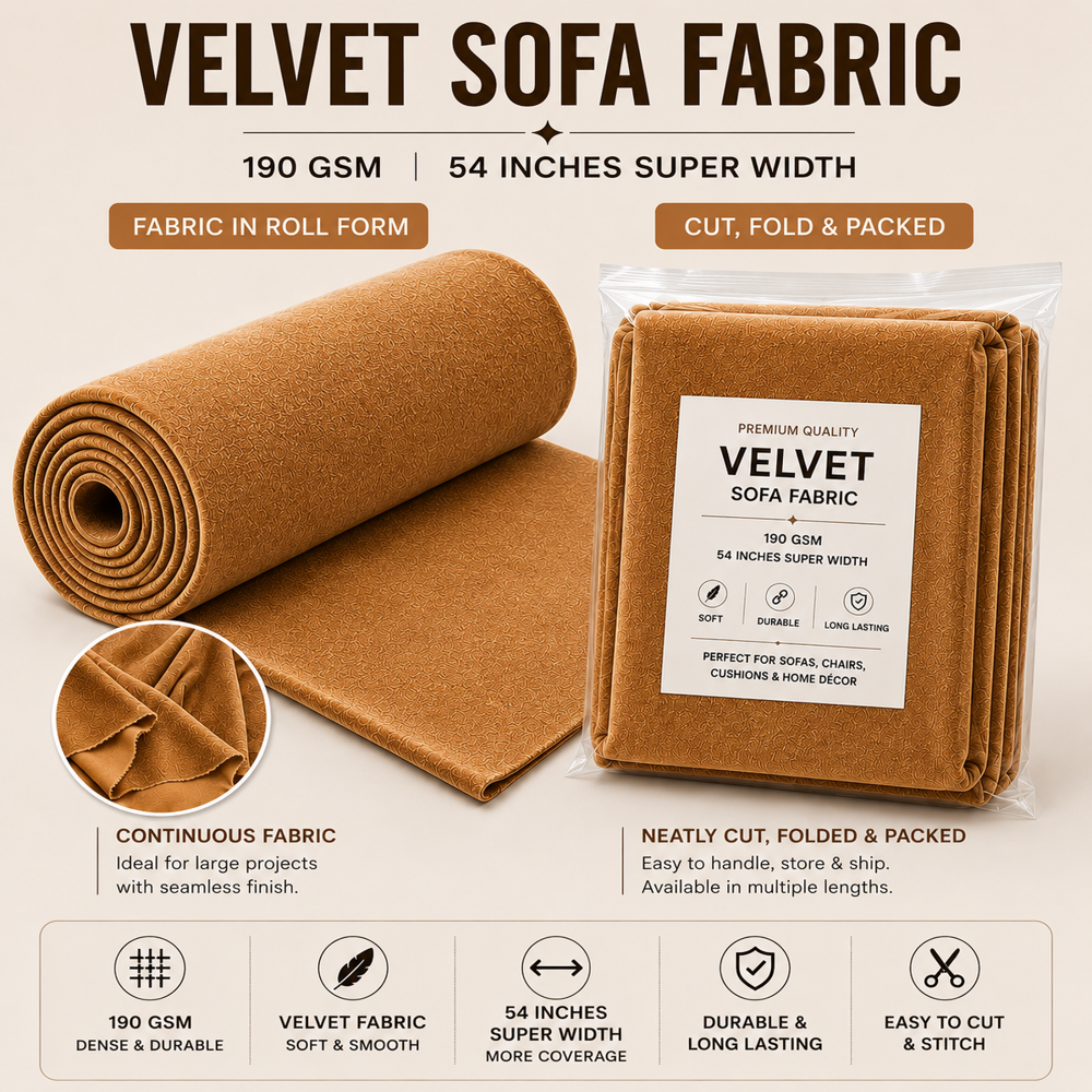 Premium Velvet Fabric for Curtains, Sofa Upholstery & Cushion Covers | 54 Inch Width | Sold by Meter | Unstitched Cut Length