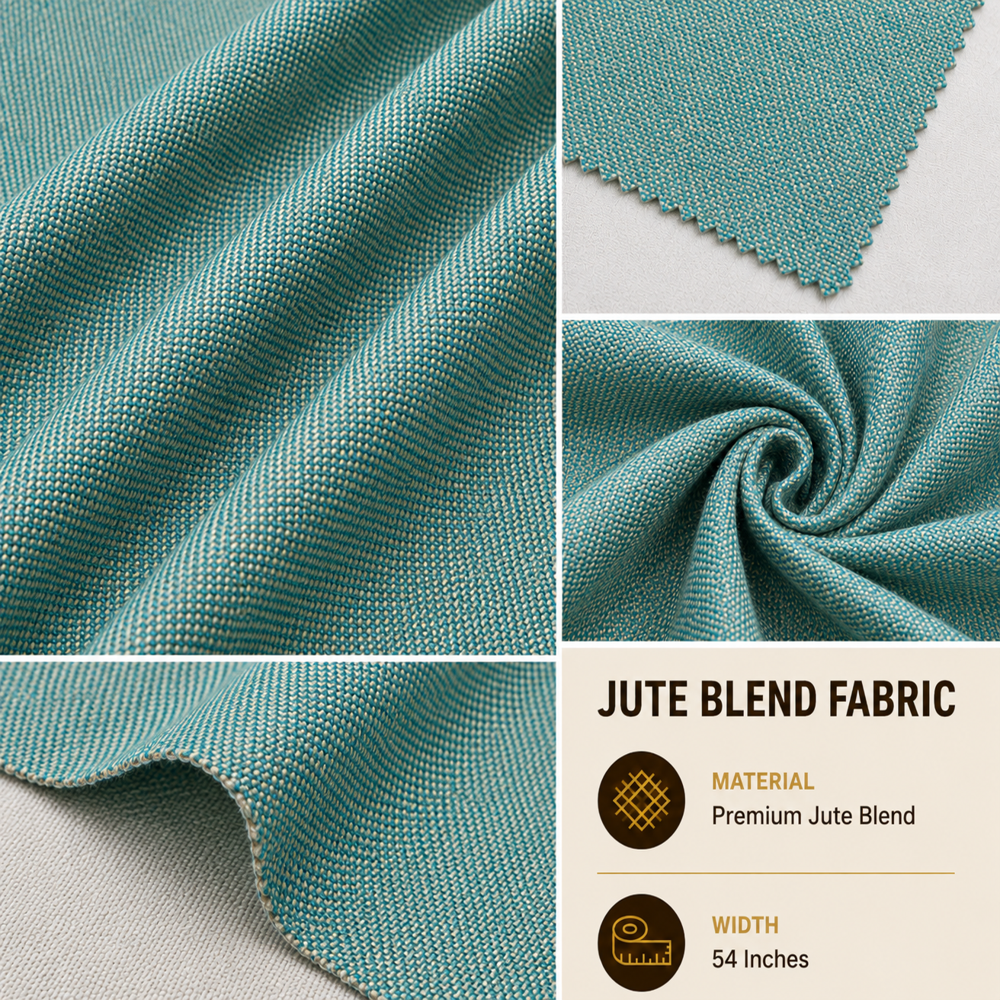 Turquoise Jute Blend Sofa Fabric