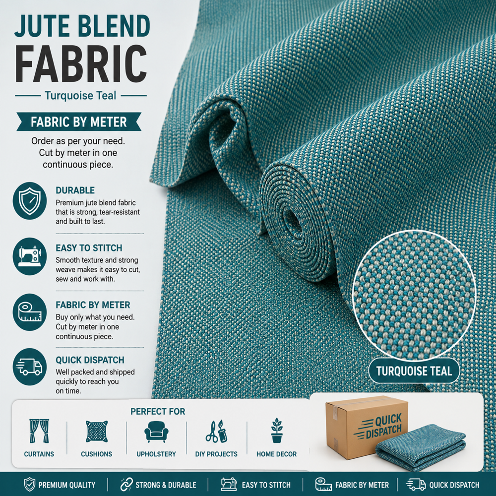 Turquoise Jute Blend Sofa Fabric