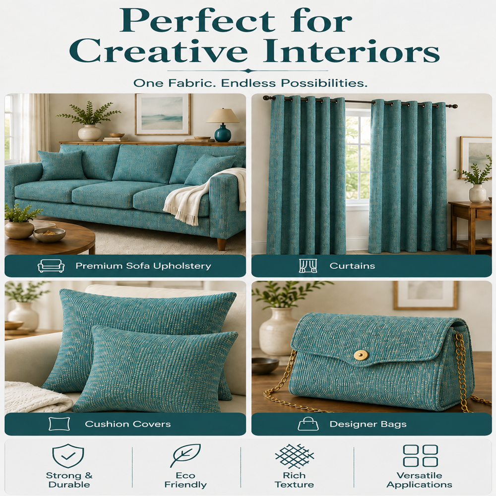 Turquoise Jute Blend Sofa Fabric