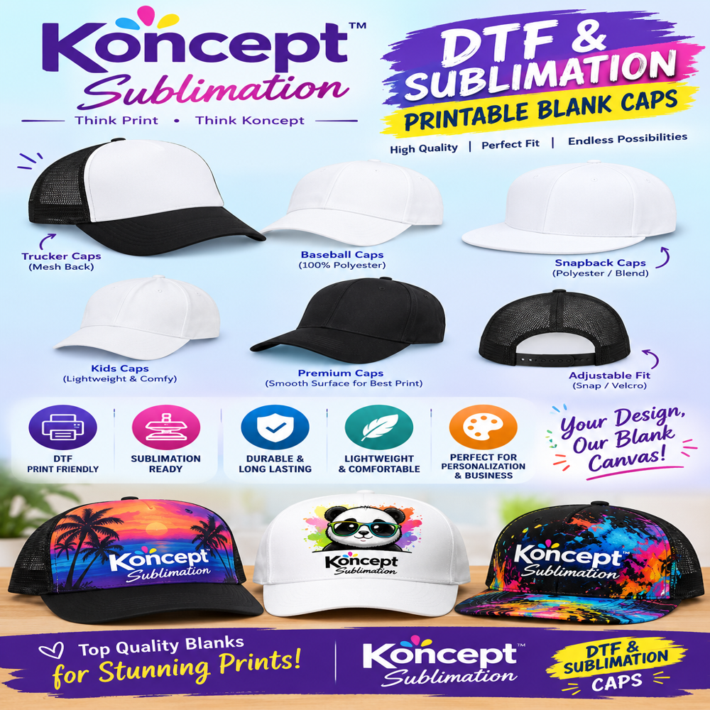 Sublimation Cap - Lightweight Polyester, Free Size, White Matte | Adjustable Velcro Strap, Double Stitching, Ventilated Panels