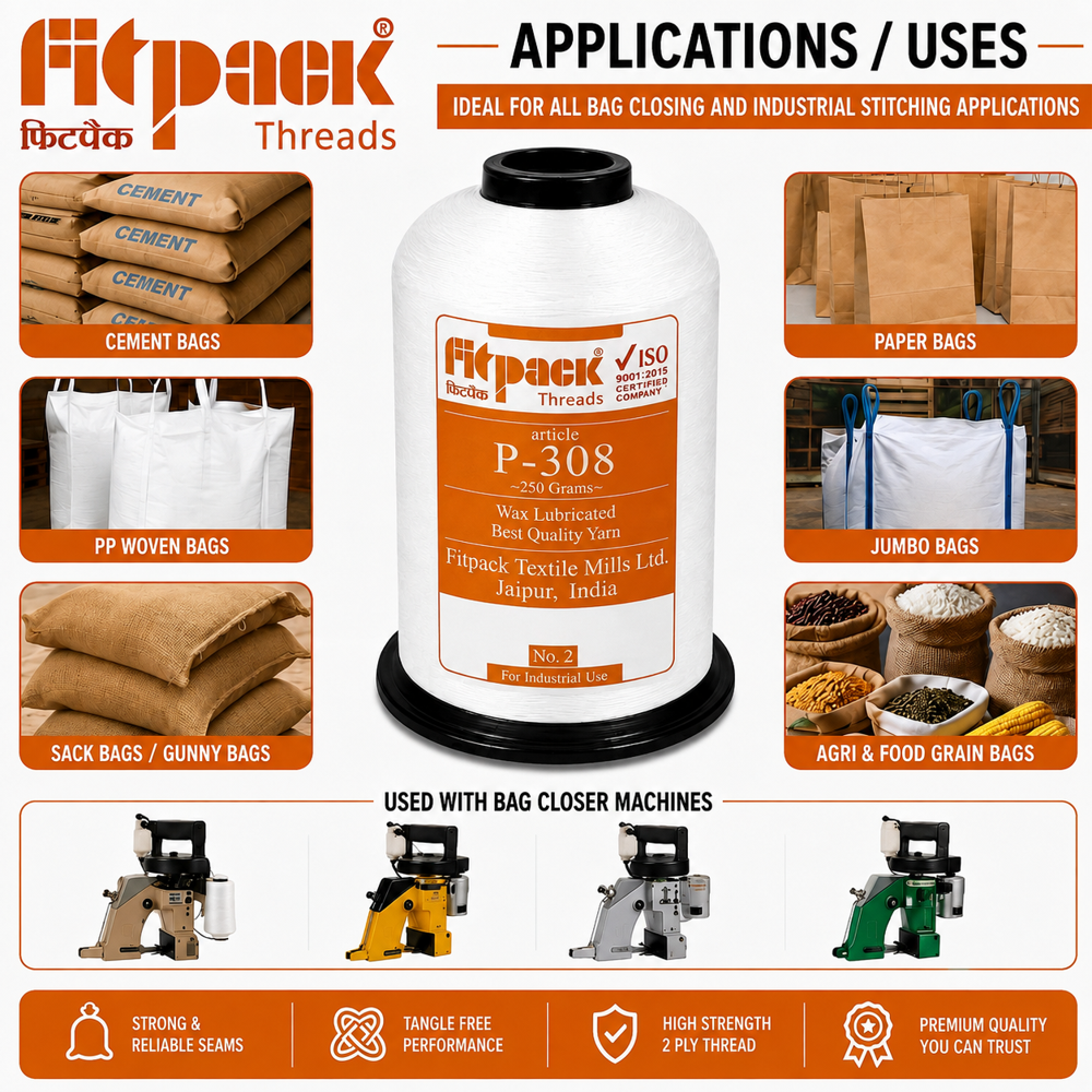 P-308 High Tenacity Industrial Bag Closing Thread Cone (250 Grams)