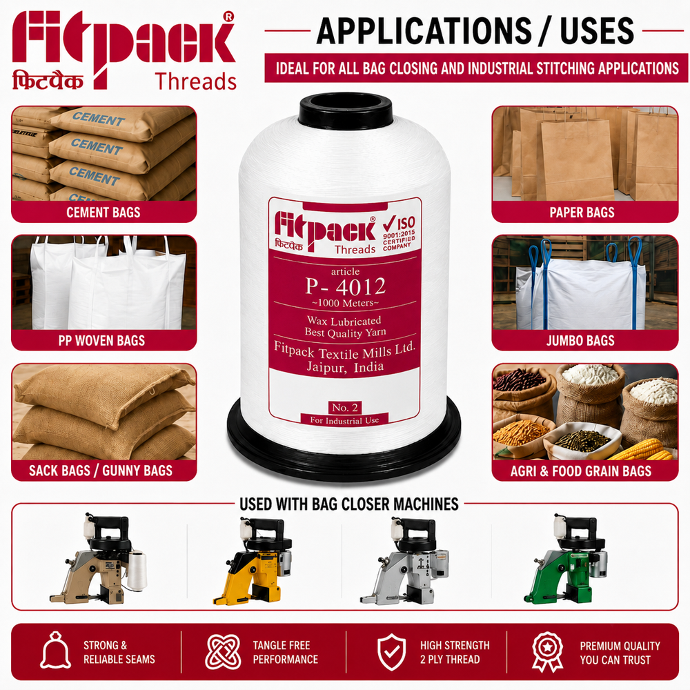 Fitpack P-4012 High Tenacity Industrial Bag Closing Thread Cone (1000 Meters)