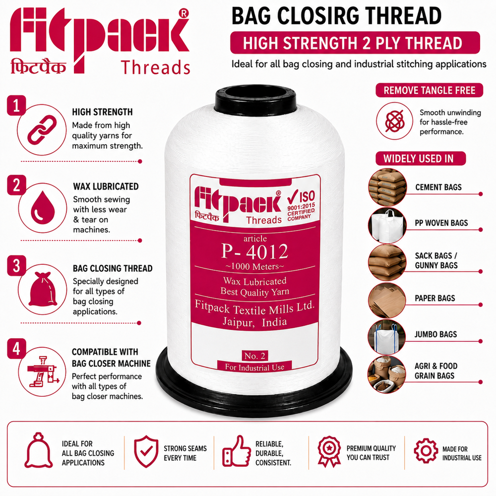 Fitpack P-4012 High Tenacity Industrial Bag Closing Thread Cone (1000 Meters)