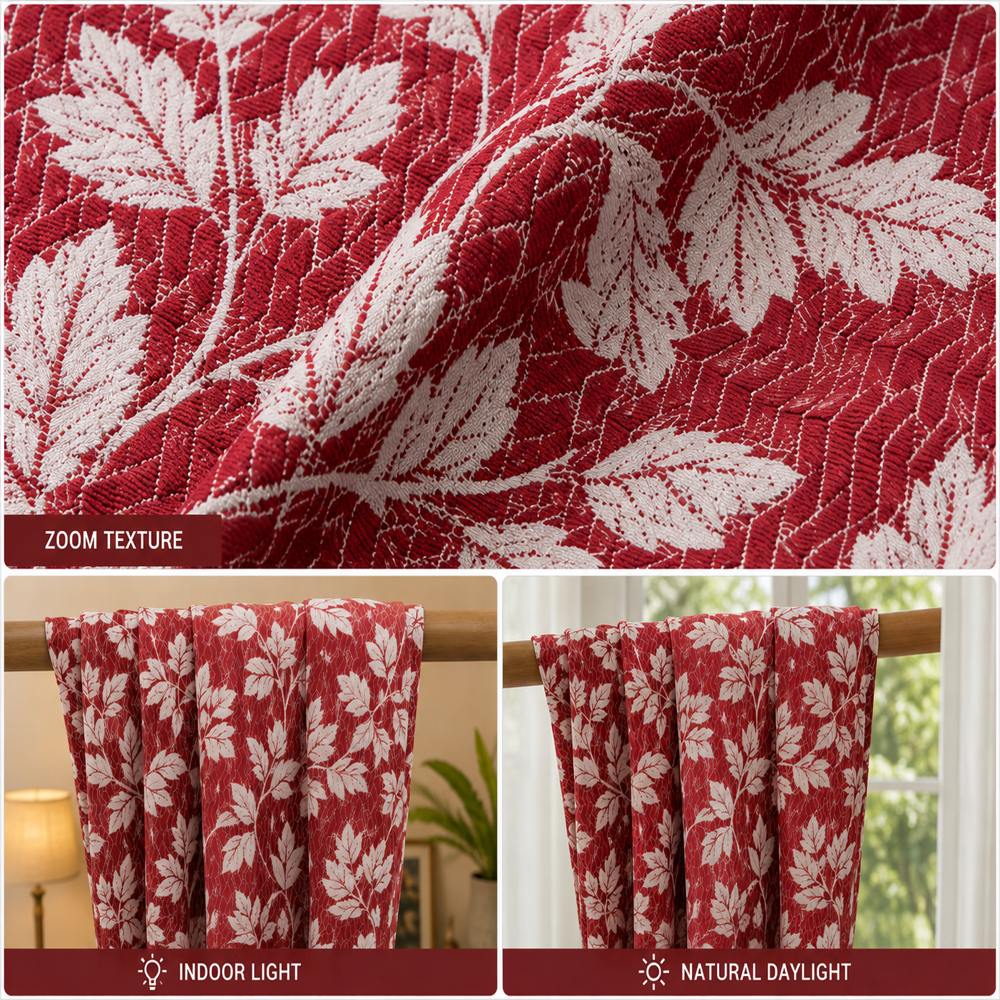 Maroon Polyester Jacquard Fabric