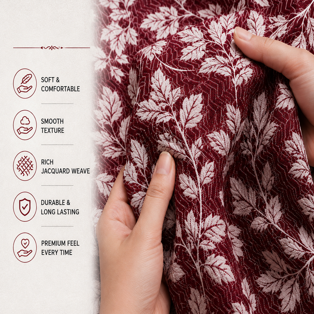 Maroon Polyester Jacquard Fabric