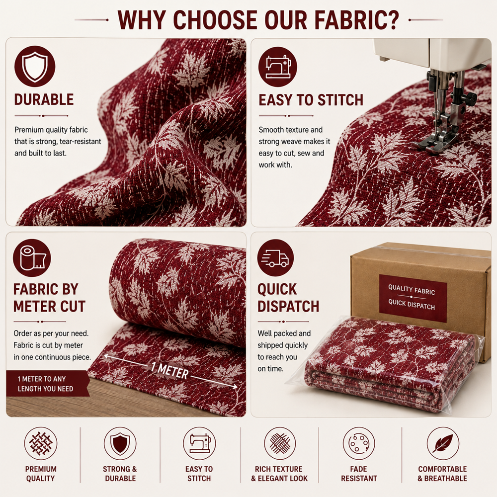 Maroon Polyester Jacquard Fabric