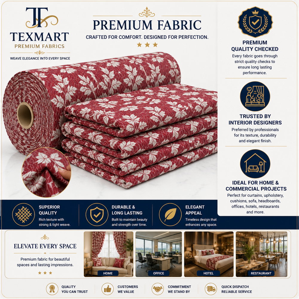 Maroon Polyester Jacquard Fabric