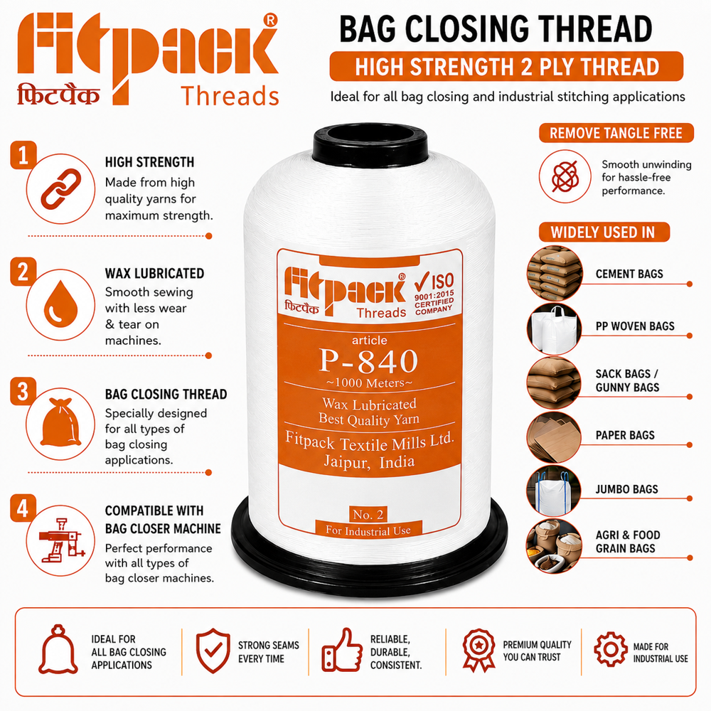 Fitpack P-840 High Tenacity Industrial Bag Closing Thread Cone (1000 Meters)