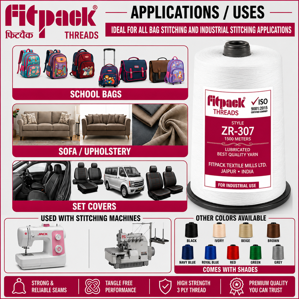 Fitpack ZR-307 High Strength 3 Ply Industrial Bag Stitching Thread Spool ( Multi Colour )