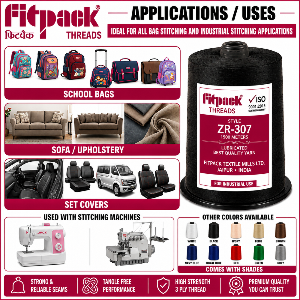 Fitpack ZR-307 High Strength 3 Ply Industrial Bag Stitching Thread Spool ( Multi Colour )