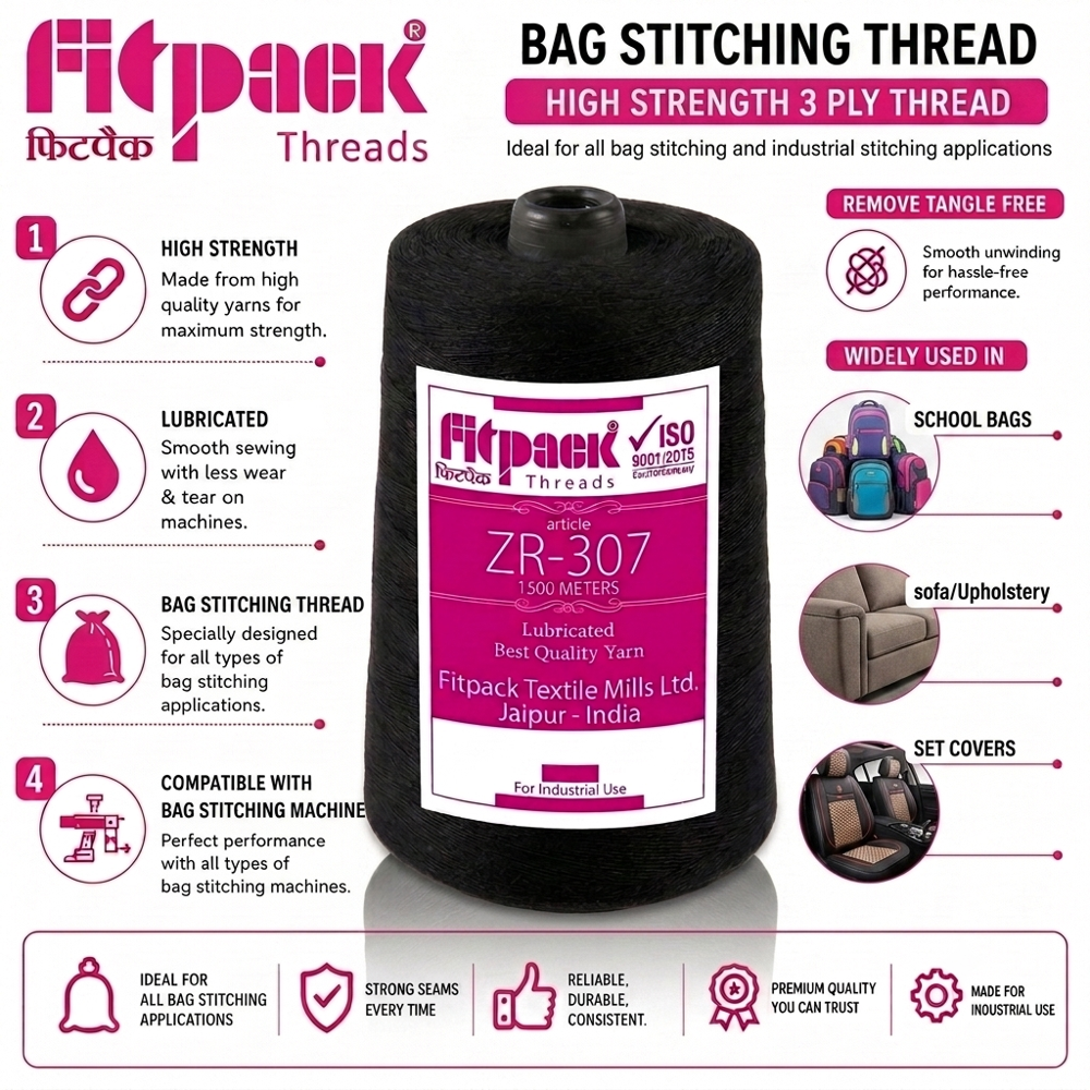 Fitpack ZR-307 High Strength 3 Ply Industrial Bag Stitching Thread Spool ( Multi Colour )