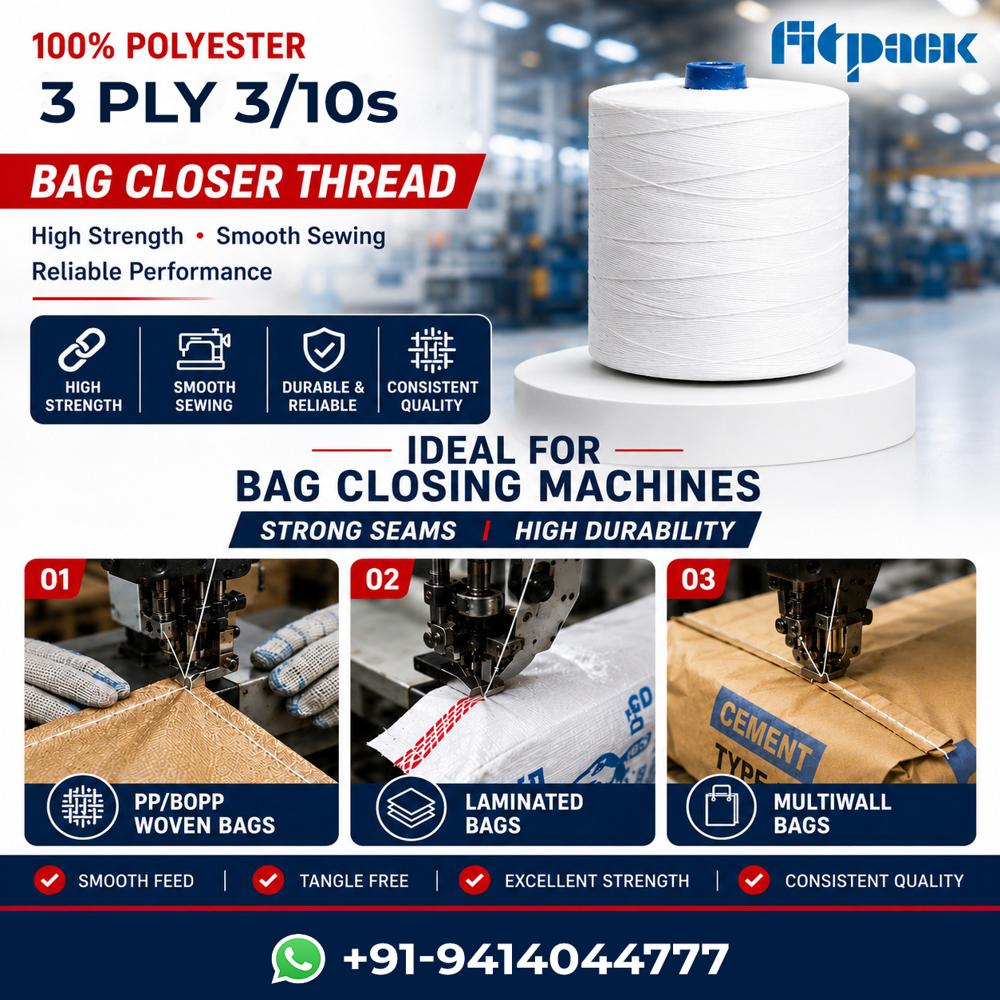 Fitpack 100% Polyester 3 Ply 3/10s High Strength Industrial Bag Closer Thread Cone