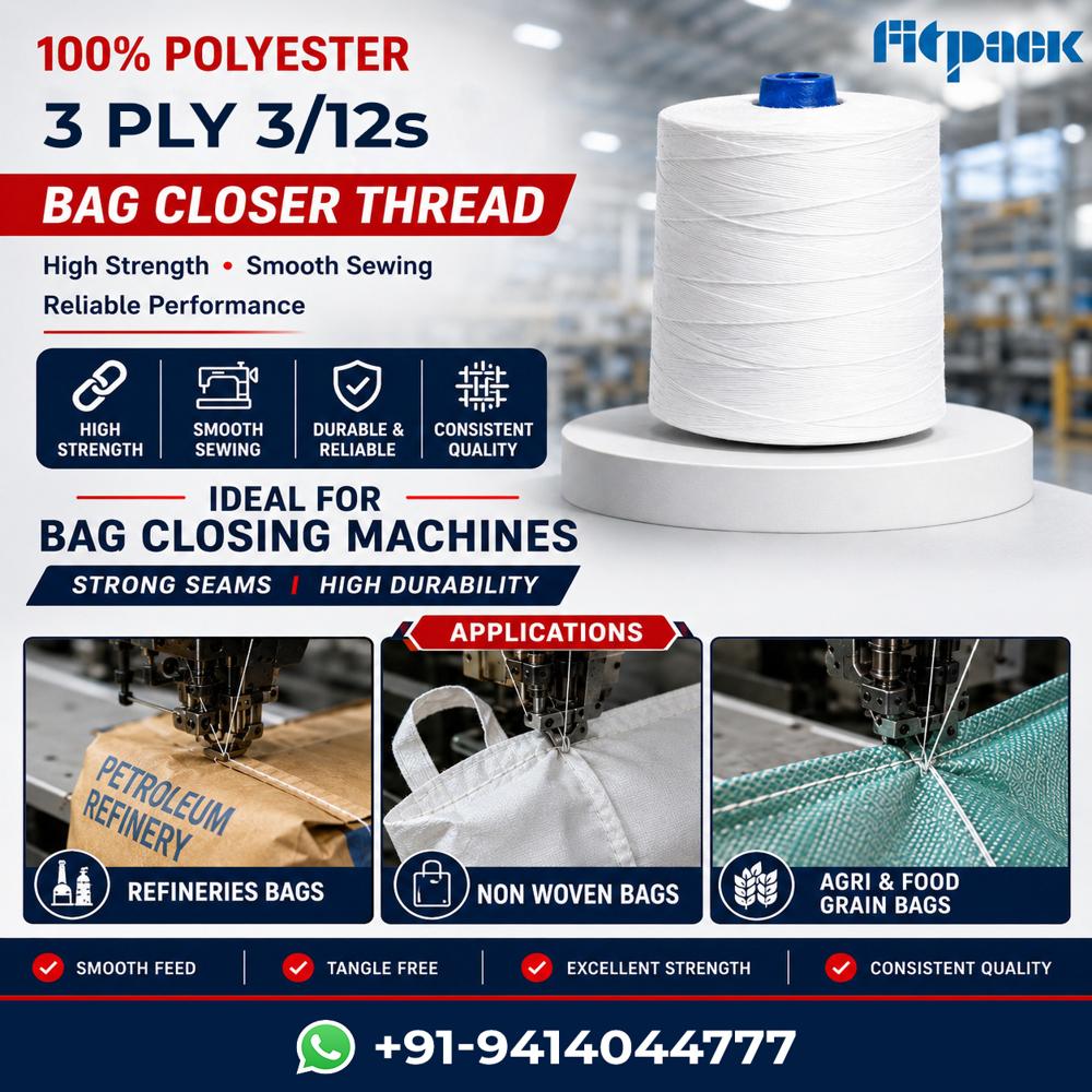 Fitpack 100% Polyester 3 Ply 3/12s High Strength Industrial Bag Closer Thread Cone