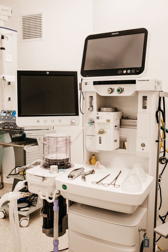 Hospital Anesthesia Cart - Color: Blue And White
